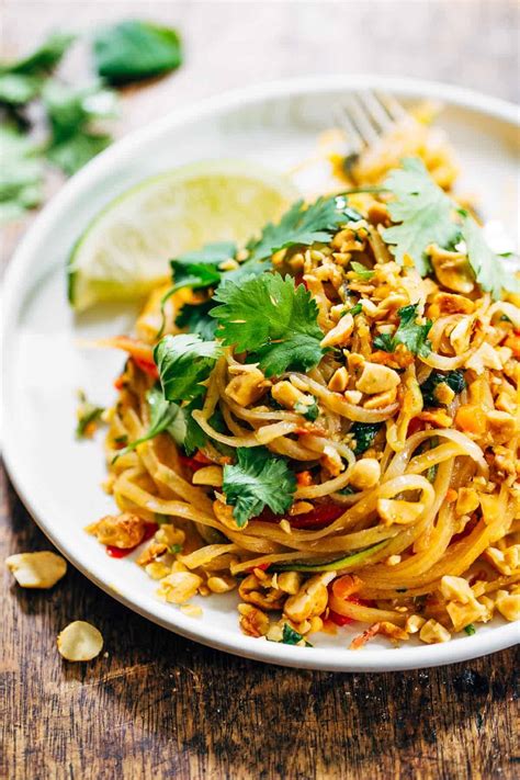 Rainbow Vegetarian Pad Thai with Peanuts and Basil