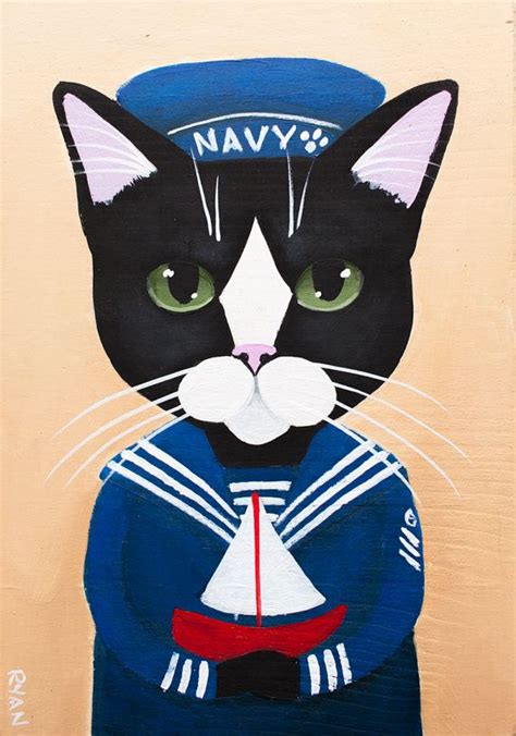 The Little Sailor 2 Original Cat Folk Art By Kilkennycatart Folk Art