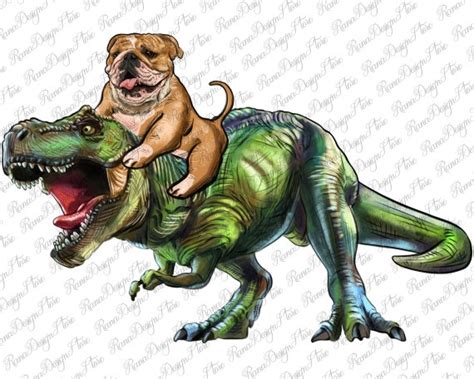 English Bulldog Riding T Rex Dinosaur Sublimation Design Etsy