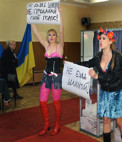 Scantily Clad Female Activists From Ukrainian Womens Group Femen Stage