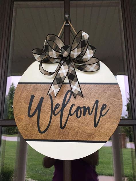 See more ideas about door decorations, wooden door hangers, wood door hangers. Welcome Door Hanger Farmhouse Round Any Season front door ...