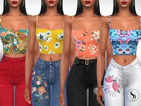 The Sims Resource Casual Floral Tank Tops By Saliwa • Sims 4 Downloads