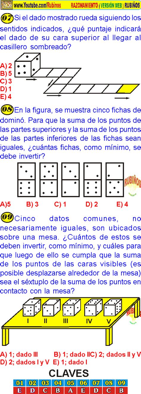 Razonamiento LÓgico Con Dados Y DominÓs Ejercicios Resueltos De