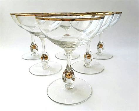 Czechoslovakia Jozef Stanik Art Deco Set Of 6 Champagne Crystal Glasses Known As Golden Zuzana
