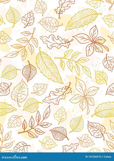 Vector Seamless Pattern From Doodle Hand Drawn Autumn Leaves Stock