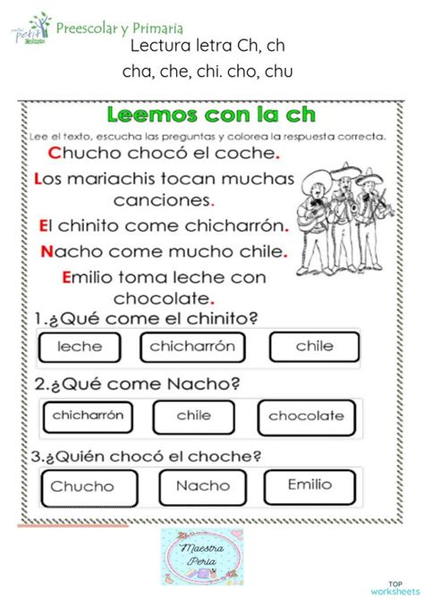 Lectura Letra Chcolegio Petit Ficha Interactiva Topworksheets