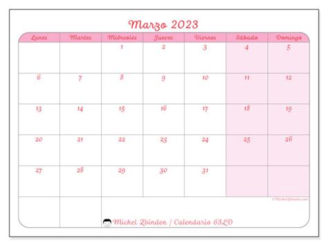 Calendario Marzo De 2023 Para Imprimir “444ld” Michel Zbinden Py