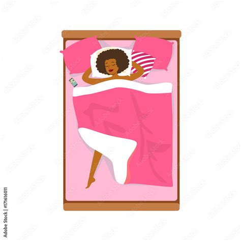 Beautiful African Woman Sleeping In Her Bed Relaxing Person Vector