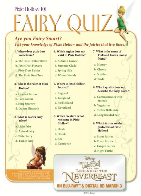 Click the question mark found beside each question for the answer. Free Printable Disney Tinker Bell Pixie Hollow Fairy Quiz ...