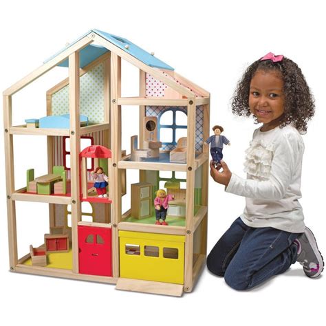 Melissa And Doug Hi Rise Wooden Dollhouse And Furniture Set Dollhouses
