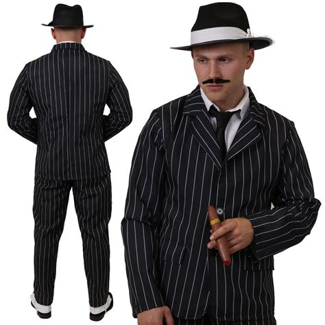 Adults 1920s Pinstripe Gangster Suit Costume Mens Mafia Mobster 20s