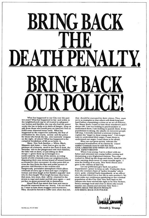 Trump Will Not Apologize For Calling For Death Penalty Over Central Park Five The New York Times