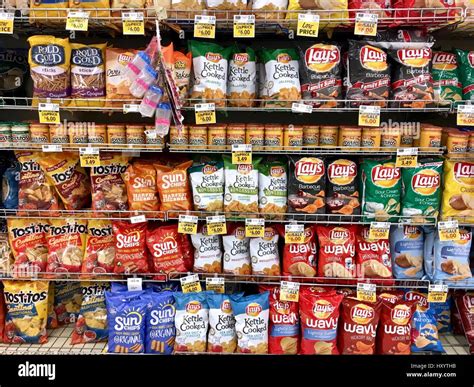 Snack Chip Selection At Grocery Store Stock Photo Alamy