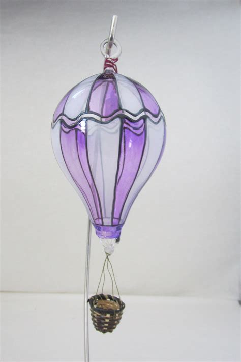 Blown Glass Hot Air Balloon Ornament Purplewhite Regular Etsy