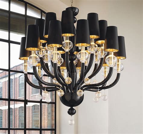 This chandelier stands out among decor with its bold statement and glamorous design. Black Glass Modern Murano Chandelier Black Lampshades