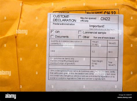 Customs Declaration Information On Package Stock Photo Alamy