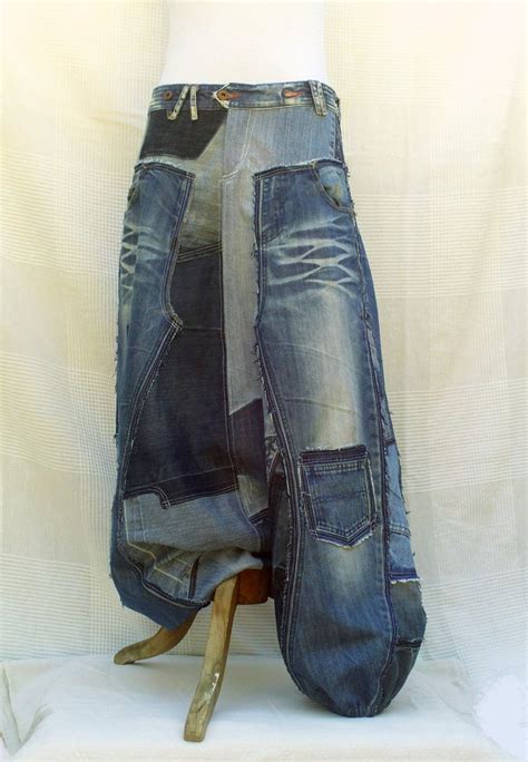 unisex harem pants in patchwork of recycled jeans custom made etsy