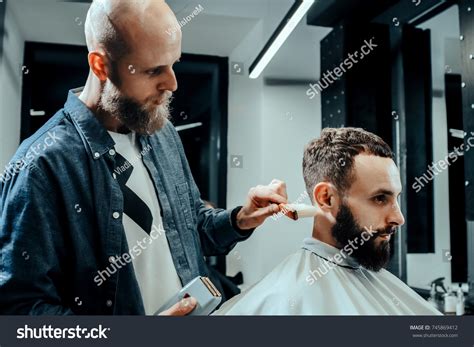 Barbershop Theme Bald Barber Trimming Haircut Stock Photo Edit Now