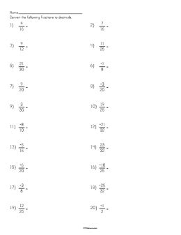 For example enter the password to open this pdf file. Converting Fractions to Decimals Worksheet Example ...