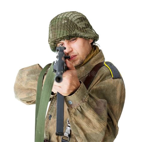 Soldier Holding Machine Gun Over Head Stock Image Image Of Battle