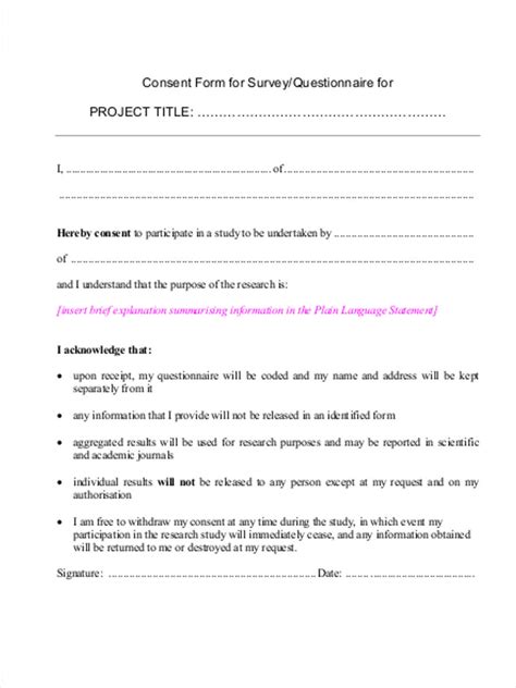 questionnaire consent form sample