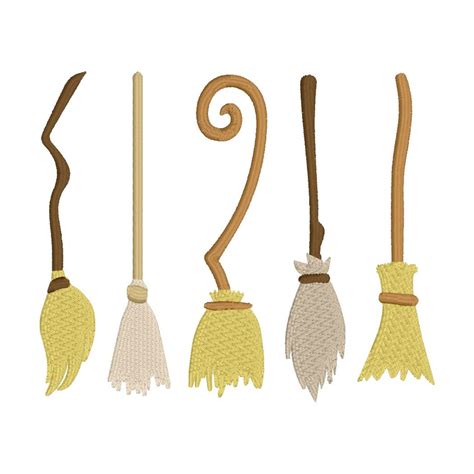 Witches Brooms Set Of 5 2 Sizes Digital Embroidery Design Etsy