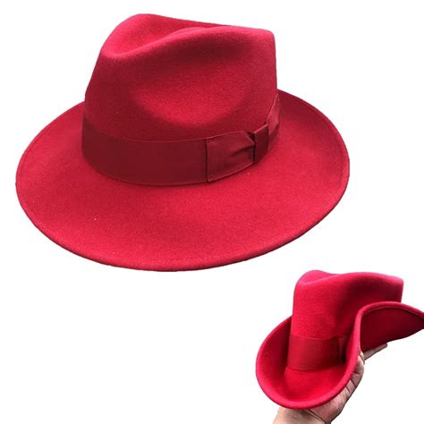 Wool Felt Red Crushable Fedora Hats For Men Women