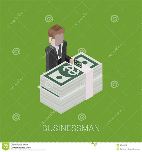 Flat 3d Isometric Billionaire Investor Rich Man Millionaire Stock