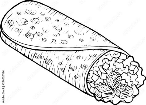 Mexican Food Burrito Coloring Page For Adults Ink Artwork Graphic Doodle Cartoon Art Vector
