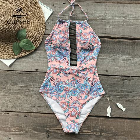 Cupshe Pink Halter Strappy One Piece Swimsuit Women Sexy Bodysuits