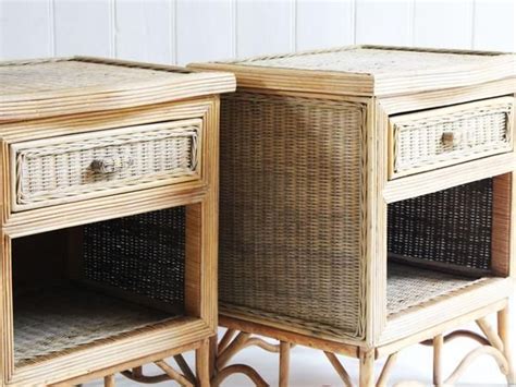 A Pair Of 1960s French Rattan Wicker And Bamboo Bedside Tables Pair