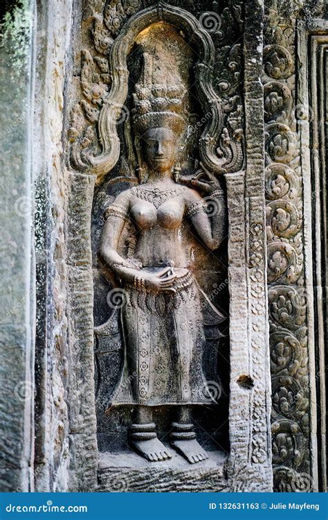 Bas Relief Stone Carving Angkor Wat Siem Reap Cambodia Stock Image