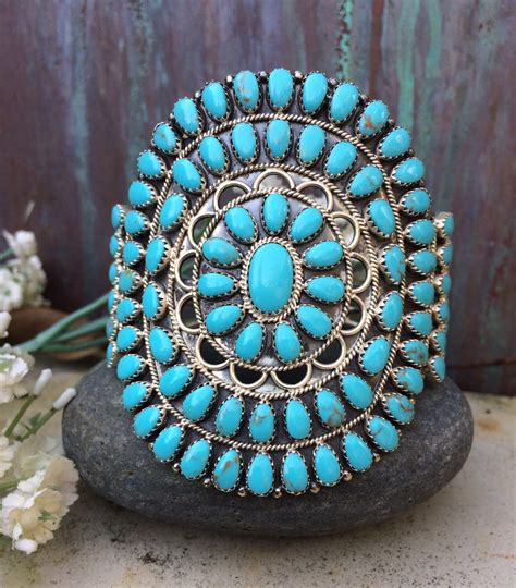 On Hold 4 Cathy Navajo Turquoise And Sterling Cluster Petit Point Cuff