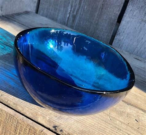 Blenko Cobalt Blue Round Hand Blown Glass Bowl Marked 2008 Etsy Blown Glass Bowls Eclectic