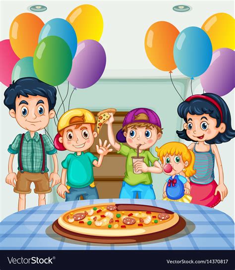 Kids Eating Pizza At Party Royalty Free Vector Image