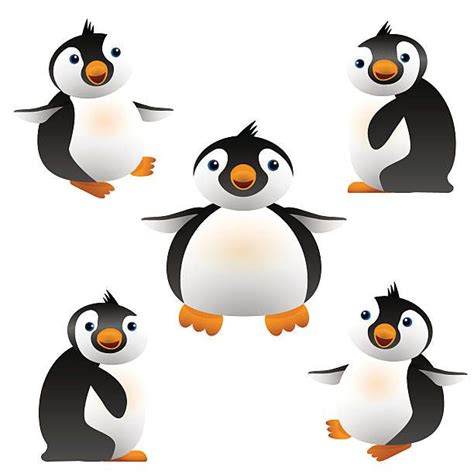 Vector Illustration Of Cartoon Penguin Cute Baby Penguins Black And