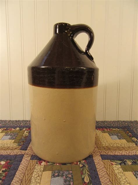 2 Tone Vintage Stoneware Jug With Handle Brown And Tan Made Etsy