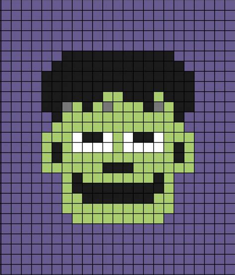 Frankensteins Face Pixel Art In 2023 Pixel Art Halloween Cross
