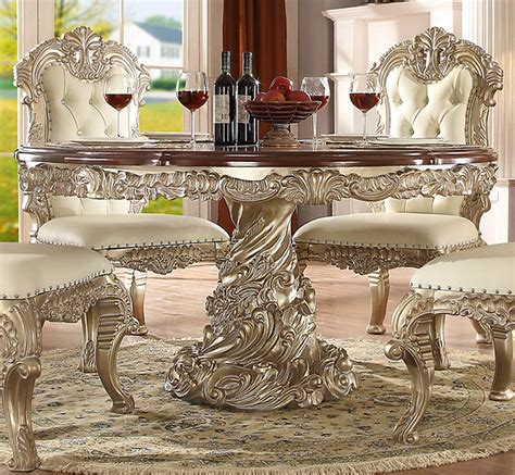 Buy Homey Design Hd 8017 Dining Table In Antique White Cherry Silver