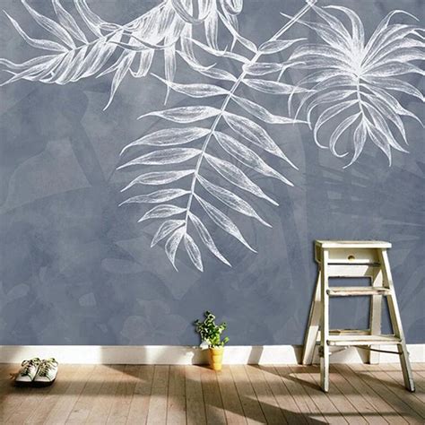 Hand Painted White Palm Leaves Wallpaper Wall Mural Tropical Etsy