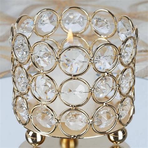 3 Tall Gold Crystal Beaded Metal Votive Tealight Candle Holder