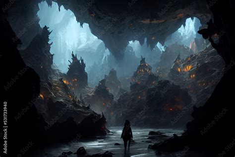 Dark Amber Caves Concept Art Illustration Dungeons And Dragons Fantasy Cave Dark And Spooky