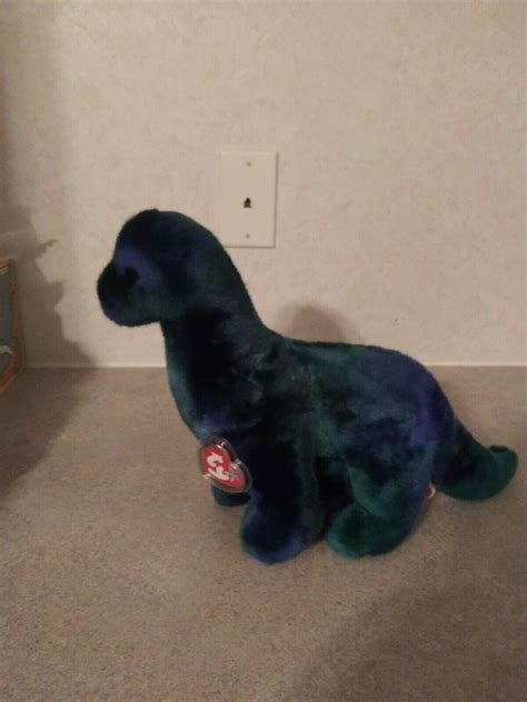 Ty Beanie Buddies Bronty The Dinosaur Blue Green Tie Dye Plush Animal