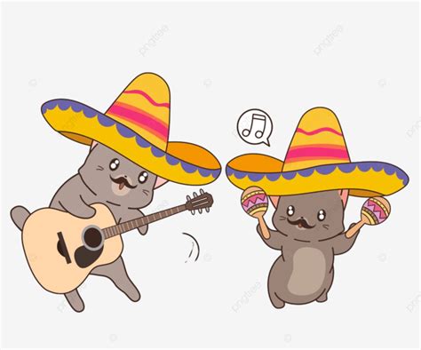 Gambar Kucing Meksiko Kawaii Sedang Memainkan Alat Musik Kartun Orang