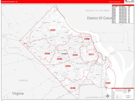 Arlington County Va Zip Code Wall Map Red Line Style By Marketmaps