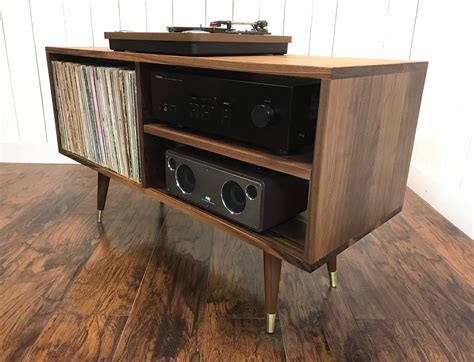 Solid Walnut Turntable And Stereo Cabinet With Album Storage Etsy