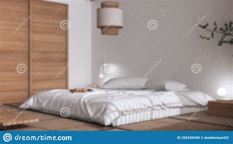 Blurred Background Japandi Bedroom Japanese Style Double Bed Tatami