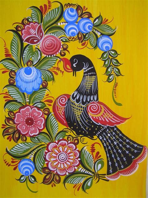 Gorodets Painting Russian Folk Art Traditional Floral Pattern With A