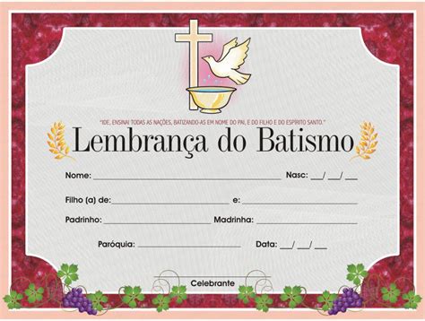 Lembrança Certificado Batismo C 30un