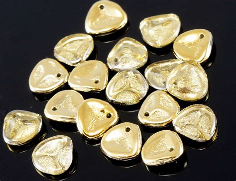 Pcs Crystal Gold Half Coating Czech Glass Rose Petal Beads Pressed